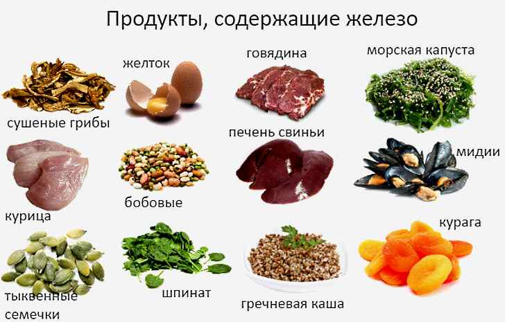 В каких продуктах питания содержится железо, список (таблицы)